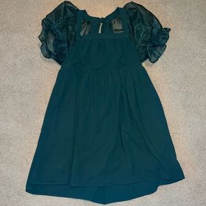 Entro: green, puff sleeve, baby doll, dress (M)